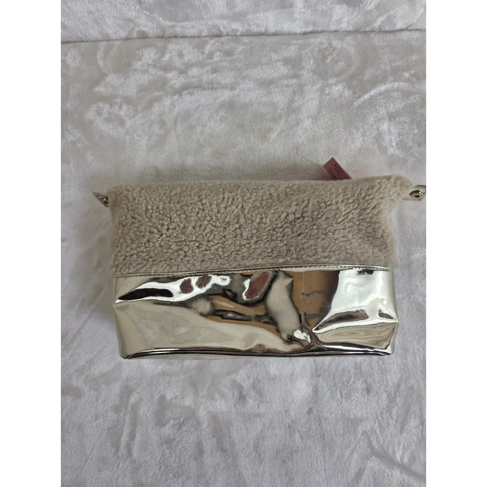 Juicy Couture Gold Metallic Faux Shearling Cosmetic Bag Toiletry Travel Case NEW